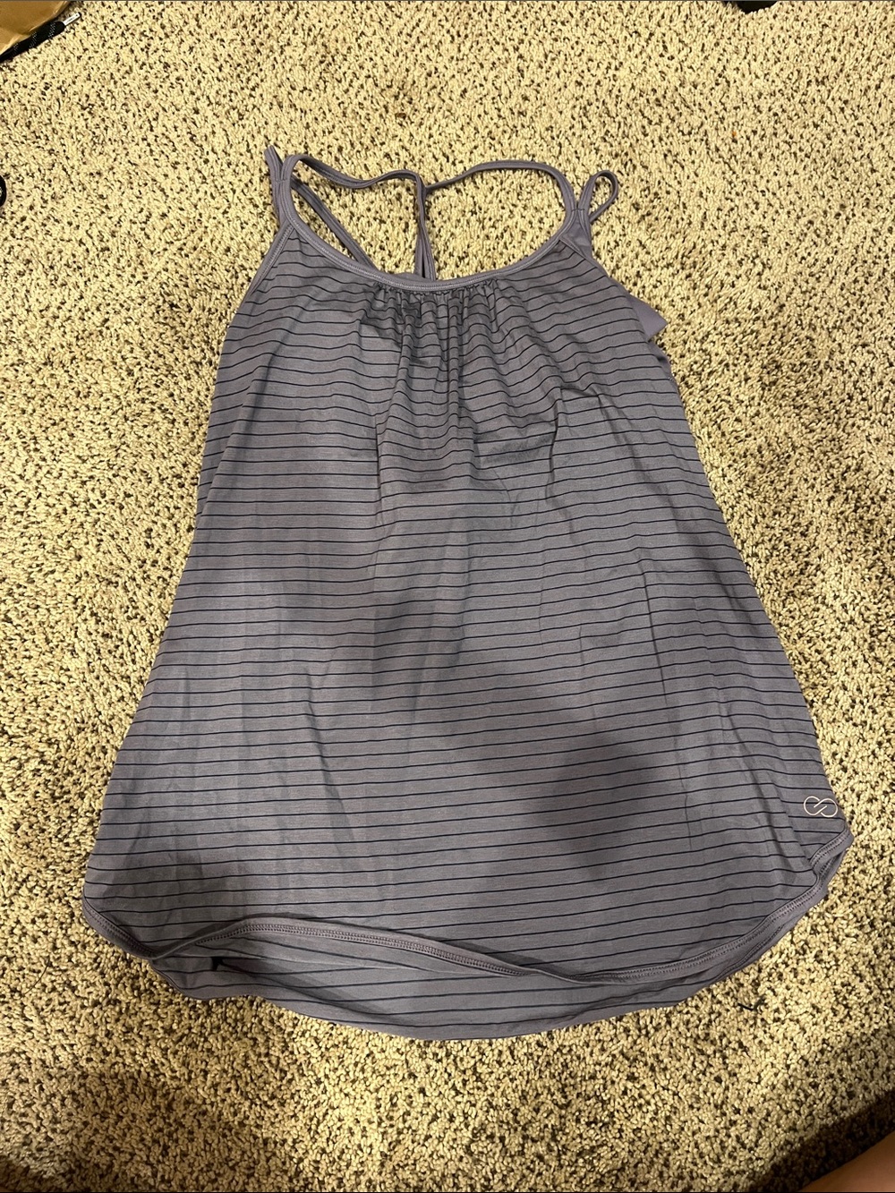 CALIA Double Layer Strappy Support Tank in Cadet/peacoat stripe